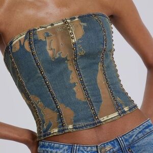 Jaded London Vega Denim Corset Top in Blue (Women's Small)
